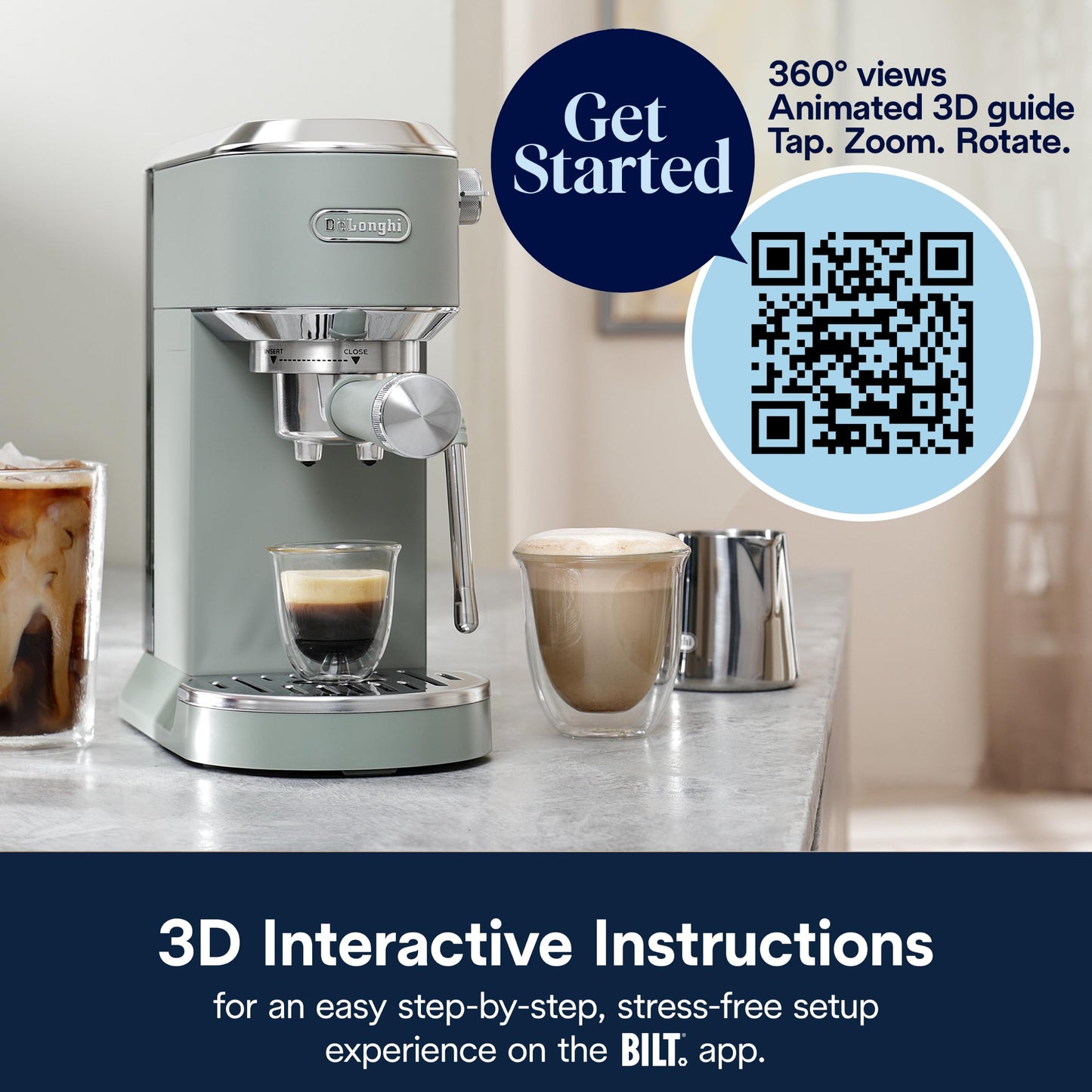 De’Longhi Dedica Duo Cold Brew Espresso Machine with Milk Frother, 15 Bar Pressure, Original Italian Barista Style Coffee Maker, Make Espresso, Latte, Cappuccino & Ice Coffee, Pistachio Green, EC890GR