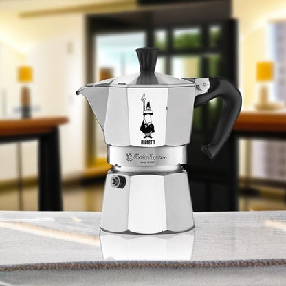 Bialetti Moka Express Iconic Italian Stovetop Espresso Maker, Italian Made; Moka Pot/Percolator/Coffee Maker/Mocha Pot for an Authentic Italian Coffee (Silver, 3 Cup)