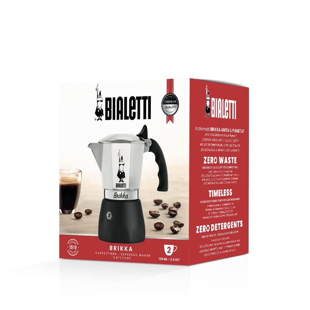 Bialetti New Brikka, Moka Pot, the only coffee maker capable of producing the cream of the espresso 2 Cups, Aluminum
