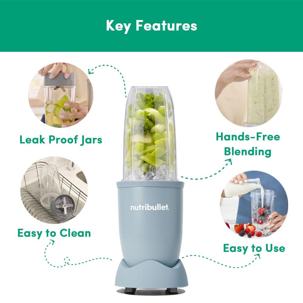 NutriBullet PRO 900W Blender Mixer Grinder(Jade), 12-Piece Set with 3 Unbreakable Jars & Wet/Dry Blade Set, USA’s #1 Smoothie Maker, Food Processor