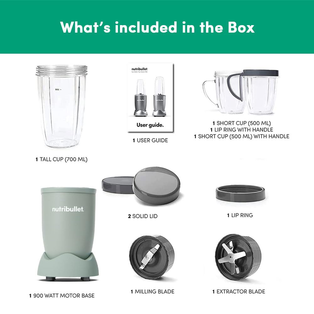 NutriBullet PRO 900W Blender Mixer Grinder(Jade), 12-Piece Set with 3 Unbreakable Jars & Wet/Dry Blade Set, USA’s #1 Smoothie Maker, Food Processor