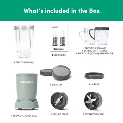 NutriBullet PRO 900W Blender Mixer Grinder(Jade), 12-Piece Set with 3 Unbreakable Jars & Wet/Dry Blade Set, USA’s #1 Smoothie Maker, Food Processor
