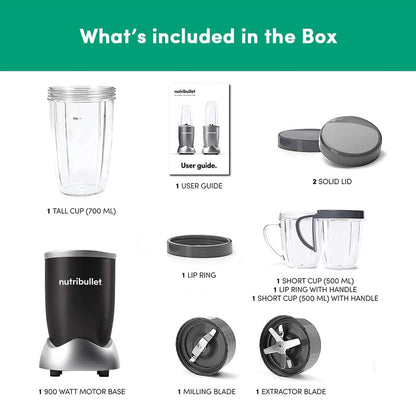 NutriBullet PRO 900W Blender Mixer Grinder(Jade), 12-Piece Set with 3 Unbreakable Jars & Wet/Dry Blade Set, USA’s #1 Smoothie Maker, Food Processor
