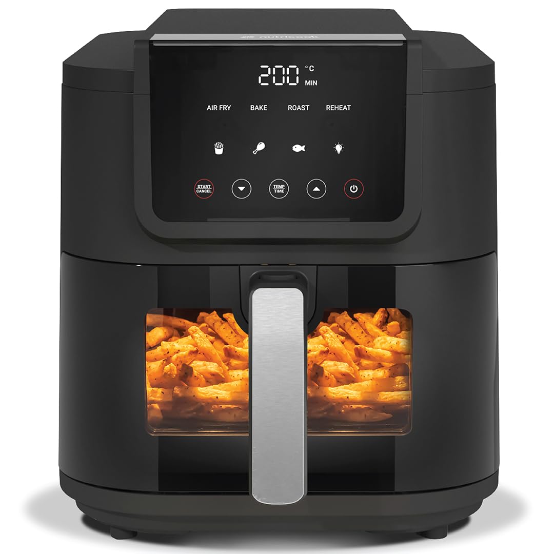 Nutricook 5L Air Fryer Slim with 100% Toxin-Free Ceramic Coating—No PTFE, PFAS, PFOA or Microplastics, Clear Window, Light & Large Basket | 1500W, 4 Presets, 2-Year Warranty
