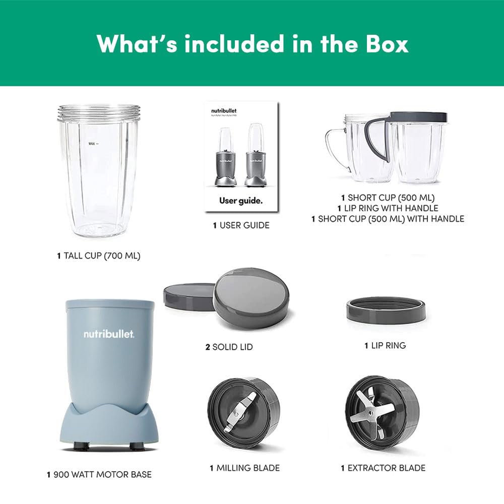 NutriBullet PRO 900W Blender Mixer Grinder(Jade), 12-Piece Set with 3 Unbreakable Jars & Wet/Dry Blade Set, USA’s #1 Smoothie Maker, Food Processor