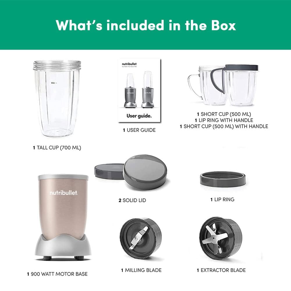 NutriBullet PRO 900W Blender Mixer Grinder(Jade), 12-Piece Set with 3 Unbreakable Jars & Wet/Dry Blade Set, USA’s #1 Smoothie Maker, Food Processor