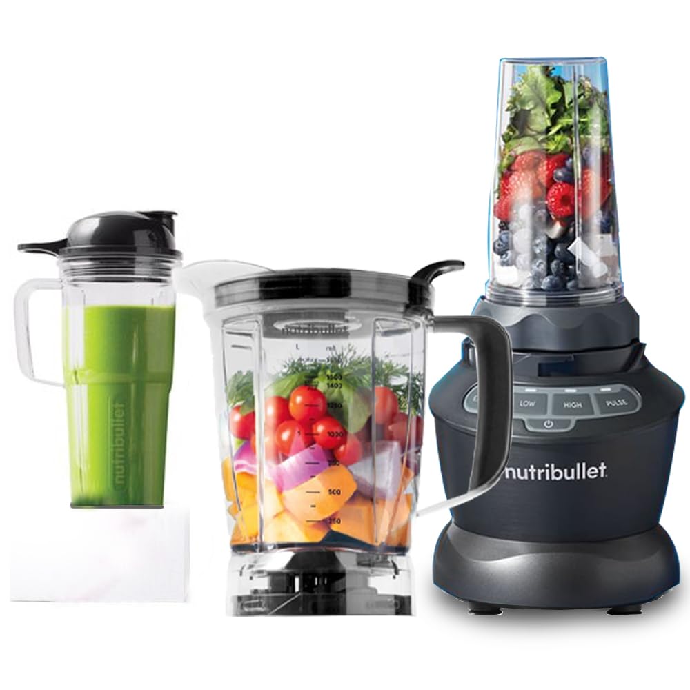 Nutribullet 1200W Combo Blender, USA #1 Mixer, Grinder, Smoothie Maker, Food Processor, "The Original Nutribullet", 3 Unbreakable Jars, 1.8L Extra Large Pitcher & Tamper, 2yrs warranty (Dark Grey)