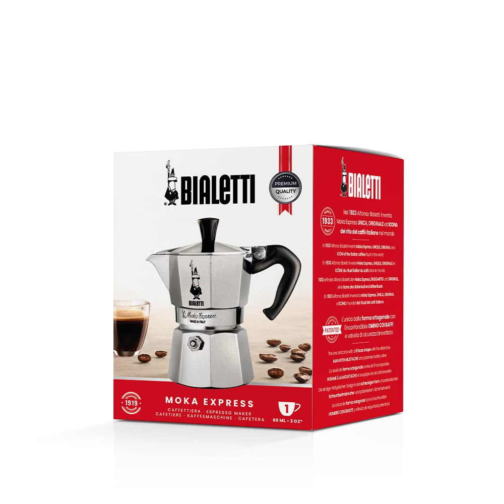 Bialetti Moka Express Iconic Italian Stovetop Espresso Maker, Italian Made; Moka Pot/Percolator/Coffee Maker/Mocha Pot for an Authentic Italian Coffee (Silver, 3 Cup)