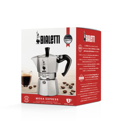 Bialetti Moka Express Iconic Italian Stovetop Espresso Maker, Italian Made; Moka Pot/Percolator/Coffee Maker/Mocha Pot for an Authentic Italian Coffee (Silver, 3 Cup)