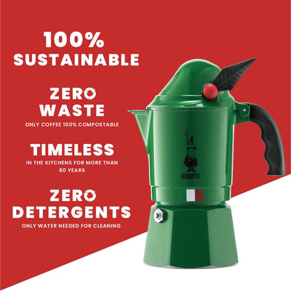 Bialetti Moka Alpina Limited Edition 3 Cup Espresso Maker/Premium Aluminium Coffee Maker Inspired by Alpina Design, Classic Octagonal Body for Even Heat Distribution, pack of 1