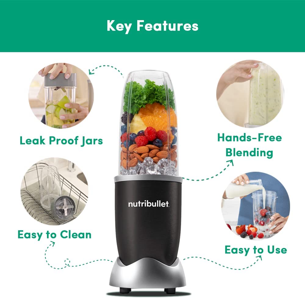 NutriBullet PRO 900W Blender Mixer Grinder(Jade), 12-Piece Set with 3 Unbreakable Jars & Wet/Dry Blade Set, USA’s #1 Smoothie Maker, Food Processor