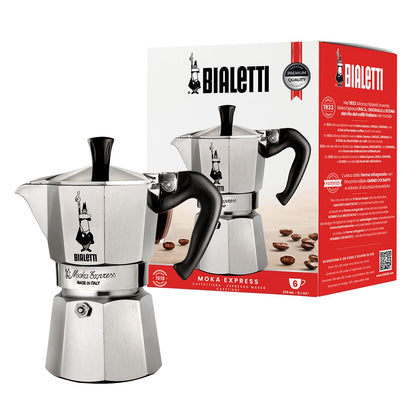 Bialetti Moka Express Iconic Italian Stovetop Espresso Maker, Italian Made; Moka Pot/Percolator/Coffee Maker/Mocha Pot for an Authentic Italian Coffee (Silver, 3 Cup)