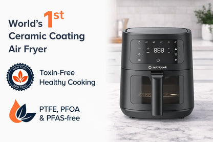Nutricook 4.5L Air Fryer Essential, 2026 New Launch, 100% Toxin-Free Ceramic Coating - No PTFE, PFAS, PFOA or Microplastics, Clear Window, 1300W, 6 Cooking Programs, 2-Year Warranty