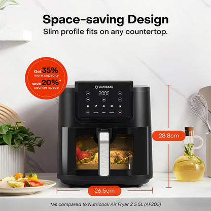 Nutricook 5L Air Fryer Slim with 100% Toxin-Free Ceramic Coating—No PTFE, PFAS, PFOA or Microplastics, Clear Window, Light & Large Basket | 1500W, 4 Presets, 2-Year Warranty