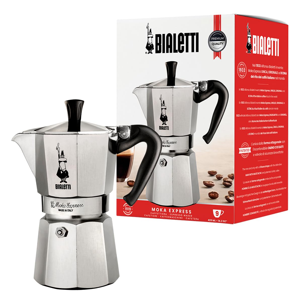 Bialetti Moka Express Iconic Italian Stovetop Espresso Maker, Italian Made; Moka Pot/Percolator/Coffee Maker/Mocha Pot for an Authentic Italian Coffee (Silver, 3 Cup)
