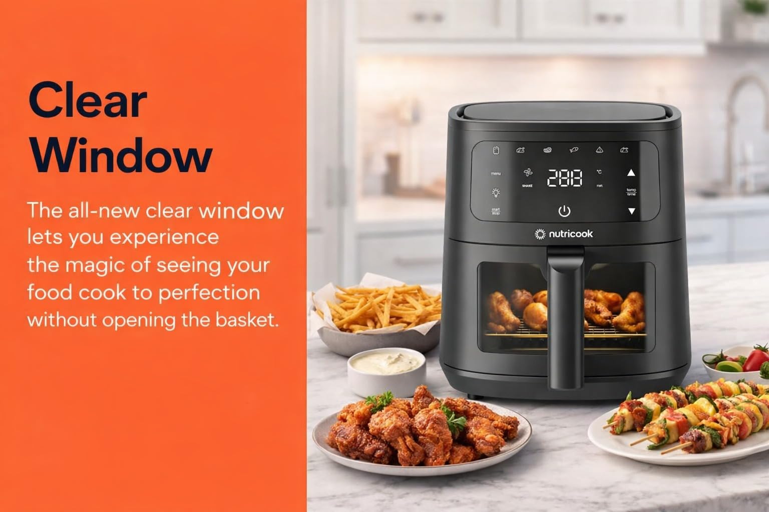 Nutricook 4.5L Air Fryer Essential, 2026 New Launch, 100% Toxin-Free Ceramic Coating - No PTFE, PFAS, PFOA or Microplastics, Clear Window, 1300W, 6 Cooking Programs, 2-Year Warranty