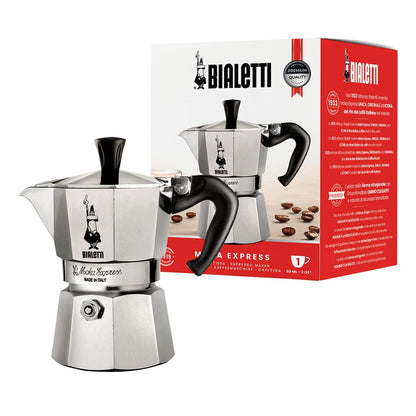 Bialetti Moka Express Iconic Italian Stovetop Espresso Maker, Italian Made; Moka Pot/Percolator/Coffee Maker/Mocha Pot for an Authentic Italian Coffee (Silver, 3 Cup)