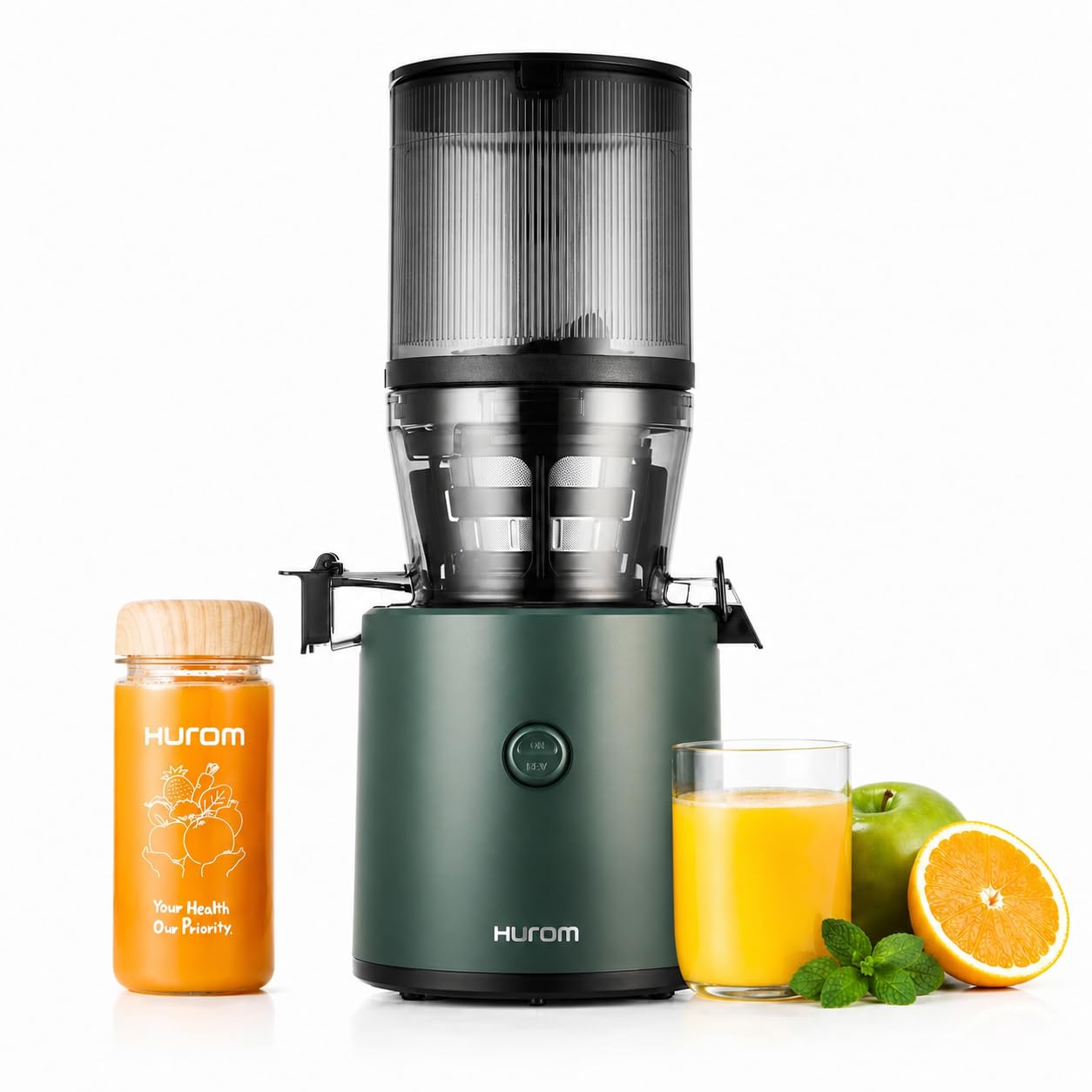 Hurom H320 Cold Press Juicer | Ultra Low Pulp | Slow Juicer | Hopper Fits Whole Produce | Ultra Quiet Motor | Easy Assembly | Cold Press Masticating Juicer, 15 Years Warranty (Matte Black)