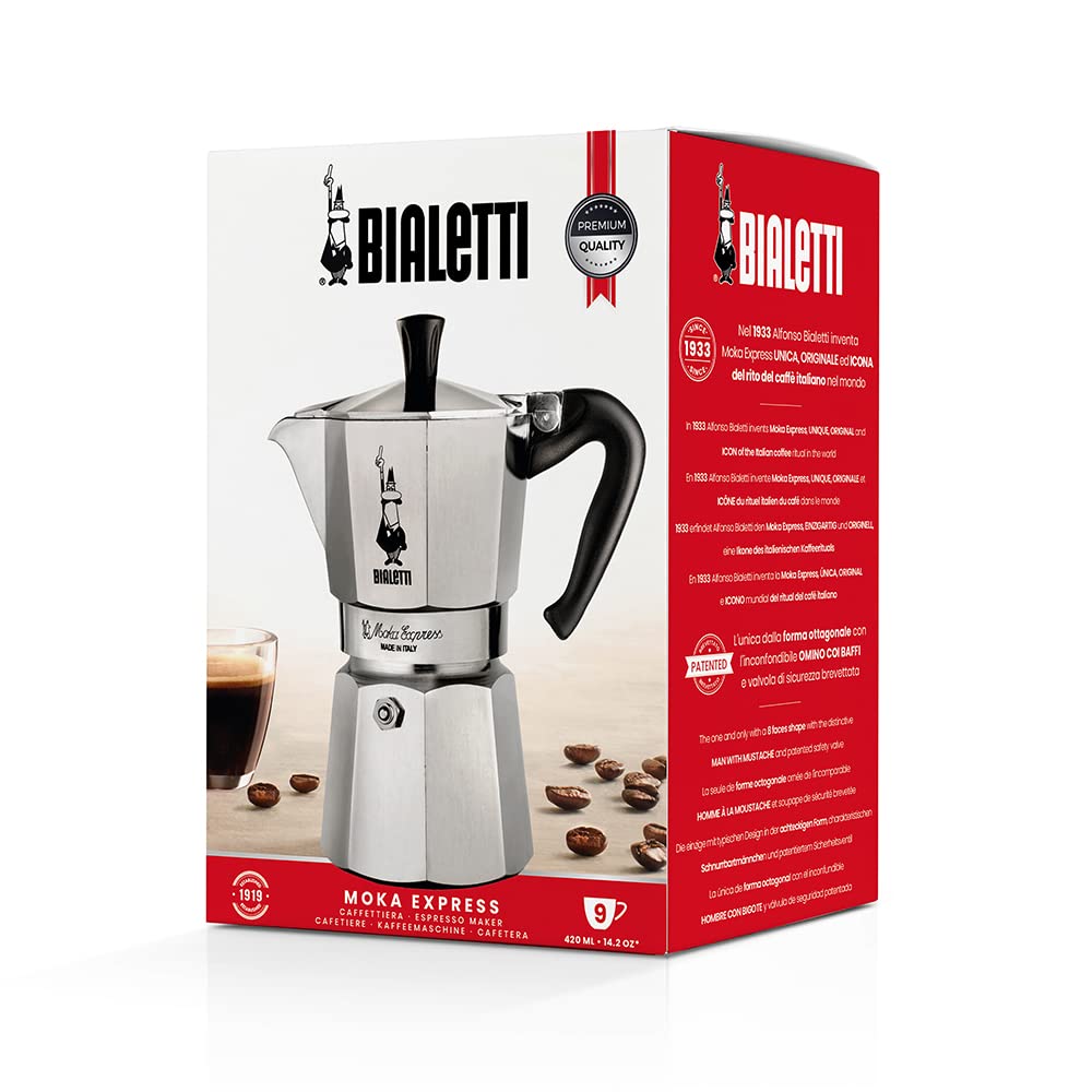 Bialetti Moka Express Iconic Italian Stovetop Espresso Maker, Italian Made; Moka Pot/Percolator/Coffee Maker/Mocha Pot for an Authentic Italian Coffee (Silver, 3 Cup)