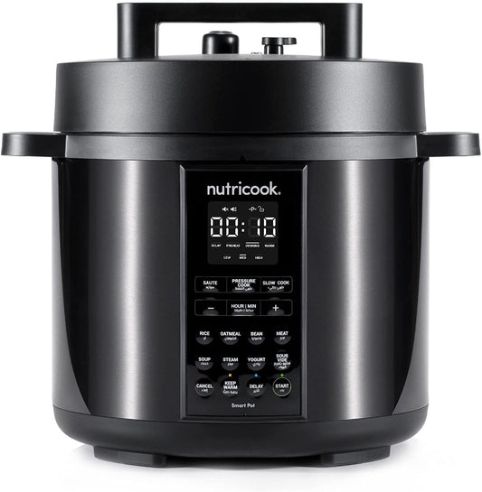 Nutricook Smart Pot 2 Stainless Steel 6 QT (5.7L), 1000W 9-in-1 Instant Programmable Electric Pressure Cooker, Slow Cooker, Rice Cooker, Steamer, Sauté Pot, Sous Vide, Smart Lid, 2-Year Warranty