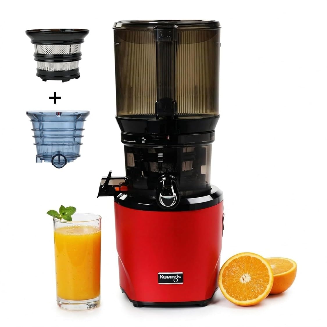 Kuvings Newly Launched Professional Cold Press Whole Slow Juicer, World's First Juicer with Patented Automatic-Cutting Auger to reduce juicing time (AUTO 10 Red + Smoothie & Sorbet)