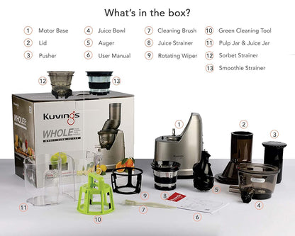Kuvings B1700 Dark Silver Cold Press Juicer for Home, All-in-1 Juicer for Fruits, Vegetables & Nut Milk, Patented JMCS Technology for 10% More Juice, Easy to Clean & Assemble, 12 Yrs Warranty (Motor)