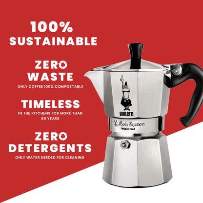 Bialetti Moka Express Iconic Italian Stovetop Espresso Maker, Italian Made; Moka Pot/Percolator/Coffee Maker/Mocha Pot for an Authentic Italian Coffee (Silver, 3 Cup)
