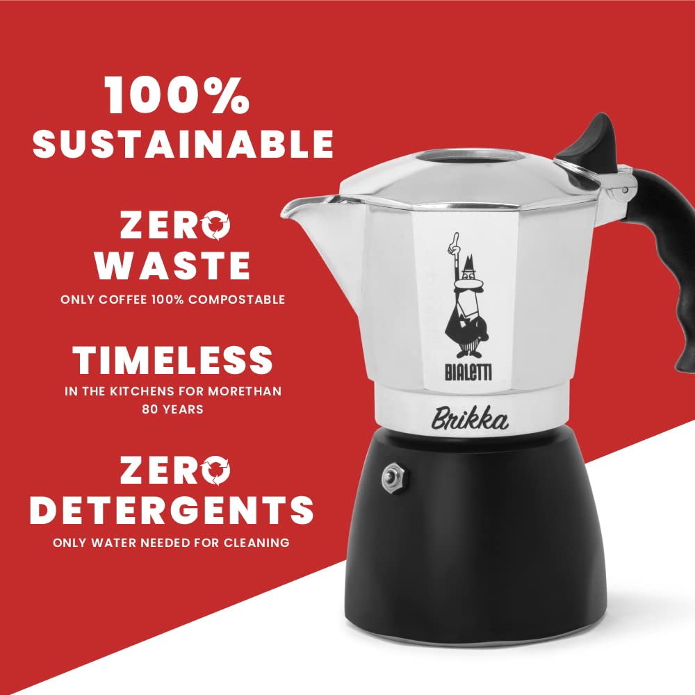 Bialetti New Brikka, Moka Pot, the only coffee maker capable of producing the cream of the espresso 2 Cups, Aluminum