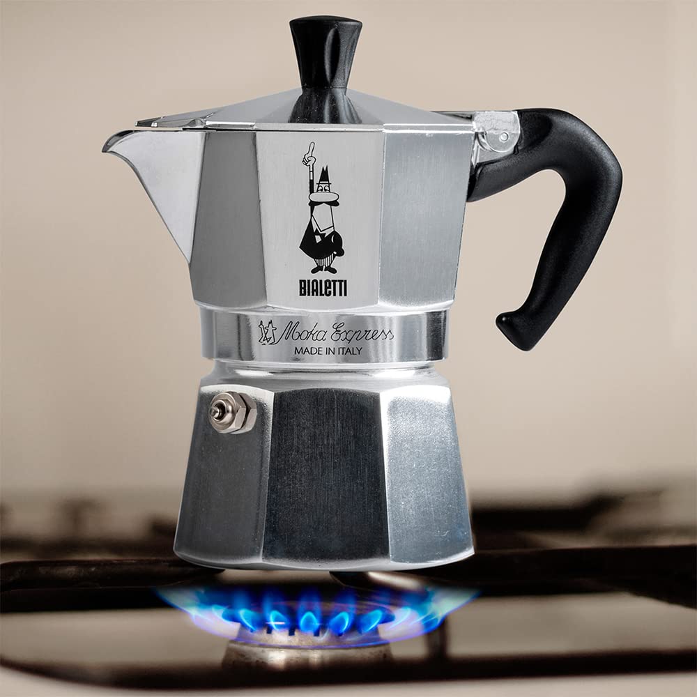 Bialetti Moka Express Iconic Italian Stovetop Espresso Maker, Italian Made; Moka Pot/Percolator/Coffee Maker/Mocha Pot for an Authentic Italian Coffee (Silver, 3 Cup)