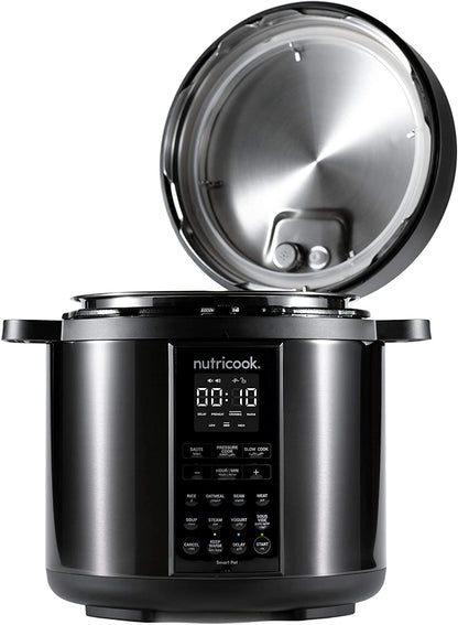 Nutricook Stainless Steel Smart Pot 2 8QT (7.7 Litre),1200W 9-in-1 Instant Programmable Electric Pressure Cooker, Slow Cooker, Rice Cooker, Steamer, Sauté Pot, Sous Vide, Smart Lid, 2-Year Warranty