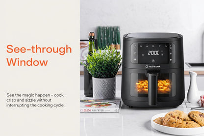 Nutricook 4.5L Air Fryer Essential, 2026 New Launch, 100% Toxin-Free Ceramic Coating - No PTFE, PFAS, PFOA or Microplastics, Clear Window, 1300W, 6 Cooking Programs, 2-Year Warranty