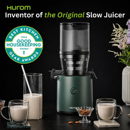 Hurom H320 Cold Press Juicer | Ultra Low Pulp | Slow Juicer | Hopper Fits Whole Produce | Ultra Quiet Motor | Easy Assembly | Cold Press Masticating Juicer, 15 Years Warranty (Matte Black)