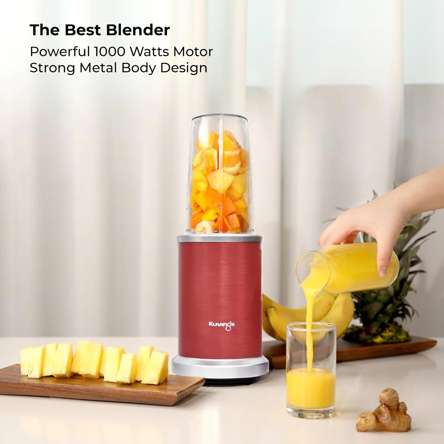 Kuvings New Launch Nutri Blender PRO 2.0 Ferrari Red, Powerful 1000 W Motor, Upgraded 2 Blade Set for Wet & Dry, 2 Jars, Longest Warranty 7 Yrs, Mixer/Grinder/Smoothie Maker