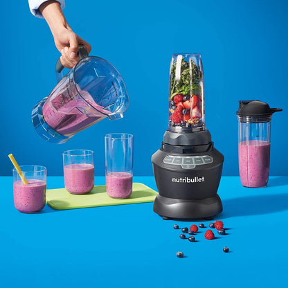 Nutribullet 1000W Combo Blender, USA #1 Mixer, Grinder, Smoothie Maker, Food Processor, "The Original Nutribullet", 2 Unbreakable Jars, 1.6L Extra Large Pitcher & Tamper, 2yrs warranty (Dark Grey)