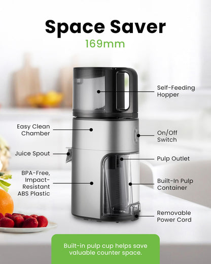 Hurom New H400 Cold Press Juicer, Premium Slow Juicer, All-in-1 Juicer for Fruits, Vegetables, Nut Milk, Ultra-Quiet Motor, Easy to Clean, Strainer & Hands Free with Self Feeding, 12 Years Warranty