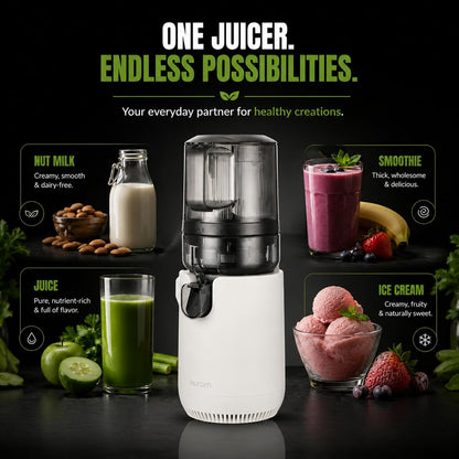 Hurom E50ST Cold Press Juicer for Home, Advanced Cold Press Technology for 20% More Juice, All-in-1 Juicer for Fruits, Vegetables, Nut Milk, World's No. 1 Slow Juicer Brand since 1974 (Mushroom White)