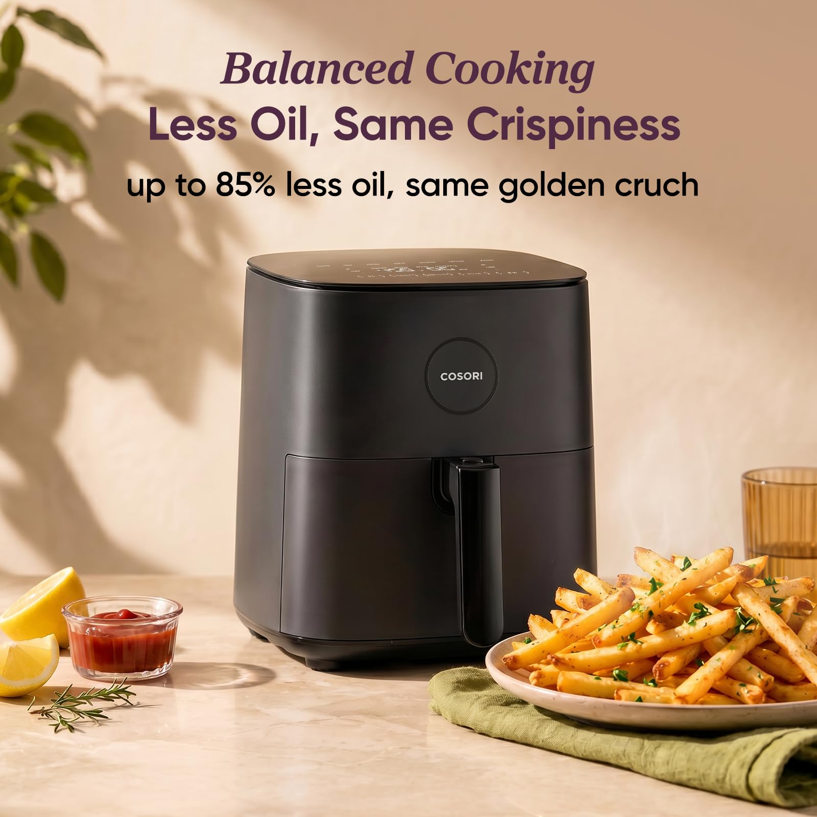 COSORI Air Fryer 5 QT (4.7 Litre) Black, 1500W Fast Cooking 9 Preset Menu, 30 Recipes Cookbook, Grill, Broil, Roast, Toast, Bake, Reheat, Defrost, Digital Touch Panel (CAF-L501)