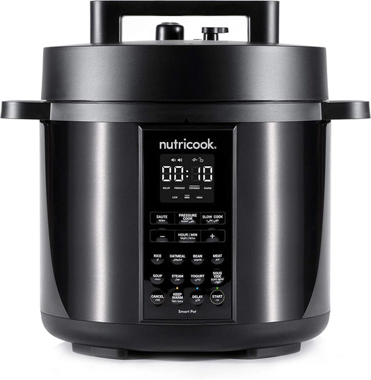 Nutricook Stainless Steel Smart Pot 2 8QT (7.7 Litre),1200W 9-in-1 Instant Programmable Electric Pressure Cooker, Slow Cooker, Rice Cooker, Steamer, Sauté Pot, Sous Vide, Smart Lid, 2-Year Warranty