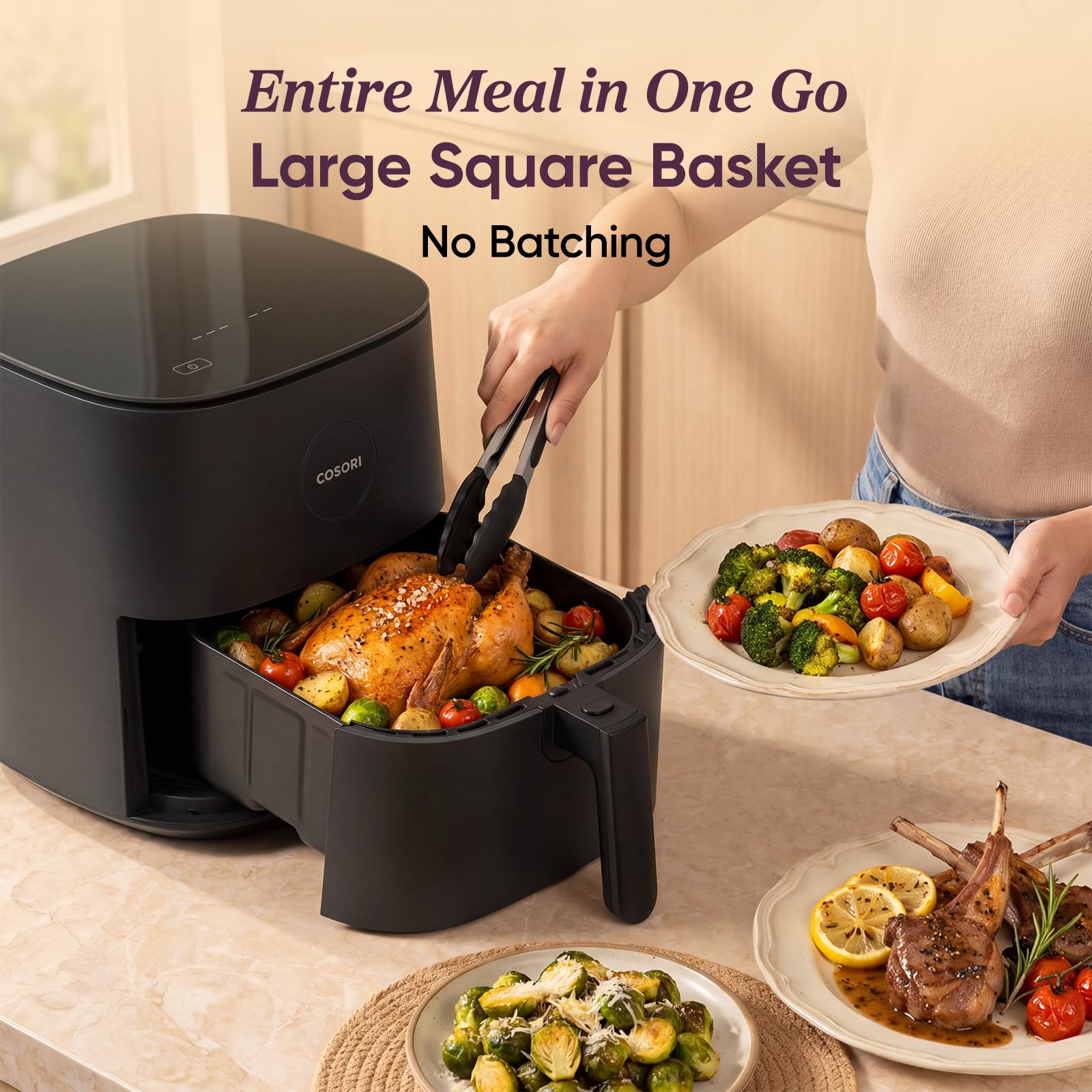 COSORI Air Fryer 5 QT (4.7 Litre) Black, 1500W Fast Cooking 9 Preset Menu, 30 Recipes Cookbook, Grill, Broil, Roast, Toast, Bake, Reheat, Defrost, Digital Touch Panel (CAF-L501)