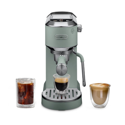 De’Longhi Dedica Duo Cold Brew Espresso Machine with Milk Frother, 15 Bar Pressure, Original Italian Barista Style Coffee Maker, Make Espresso, Latte, Cappuccino & Ice Coffee, Pistachio Green, EC890GR