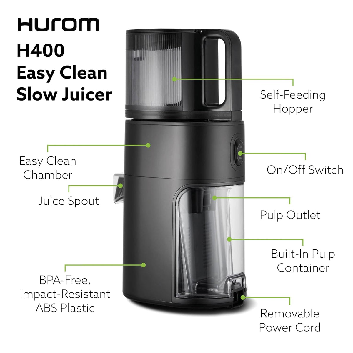 Hurom H400 Hands-Free Cold Press Slow Juicer (Matte Black)