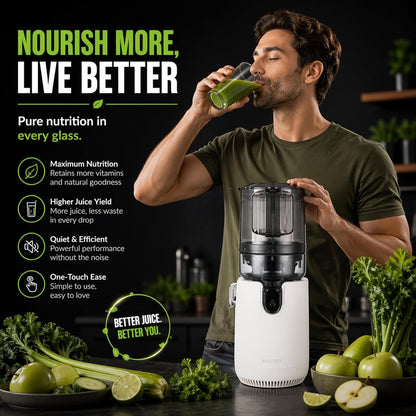 Hurom E50ST Cold Press Juicer for Home, Advanced Cold Press Technology for 20% More Juice, All-in-1 Juicer for Fruits, Vegetables, Nut Milk, World's No. 1 Slow Juicer Brand since 1974 (Mushroom White)