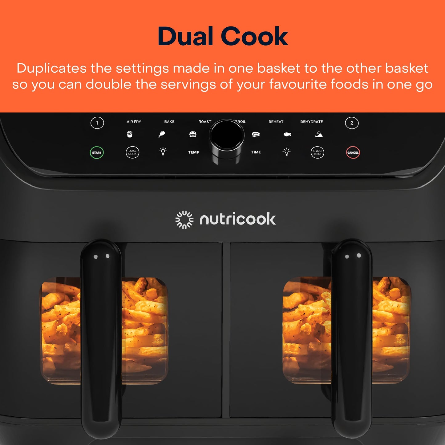 Nutricook Air Fryer 8.5L Duo2 Vision, 2026 New Launch with Independent Dual Baskets, Clear Window & Light, 100% Toxin-Free, No PTFE, PFOA or Microplastics, 2400W, 6 Presets, 2-Year Warranty