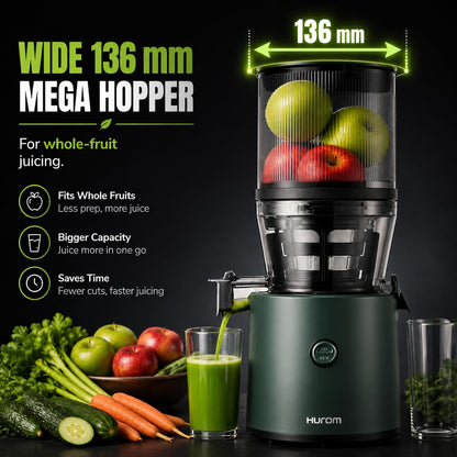Hurom H320 Cold Press Juicer | Ultra Low Pulp | Slow Juicer | Hopper Fits Whole Produce | Ultra Quiet Motor | Easy Assembly | Cold Press Masticating Juicer, 15 Years Warranty (Matte Black)