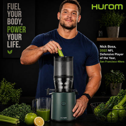 Hurom H320 Cold Press Juicer | Ultra Low Pulp | Slow Juicer | Hopper Fits Whole Produce | Ultra Quiet Motor | Easy Assembly | Cold Press Masticating Juicer, 15 Years Warranty (Matte Black)