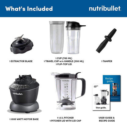 Nutribullet 1200W Combo Blender, USA #1 Mixer, Grinder, Smoothie Maker, Food Processor, "The Original Nutribullet", 3 Unbreakable Jars, 1.8L Extra Large Pitcher & Tamper, 2yrs warranty (Dark Grey)