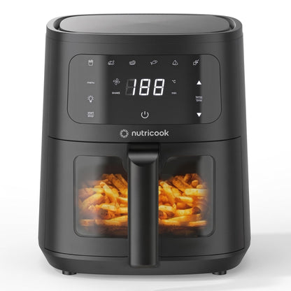 Nutricook 4.5L Air Fryer Essential, 2026 New Launch, 100% Toxin-Free Ceramic Coating - No PTFE, PFAS, PFOA or Microplastics, Clear Window, 1300W, 6 Cooking Programs, 2-Year Warranty