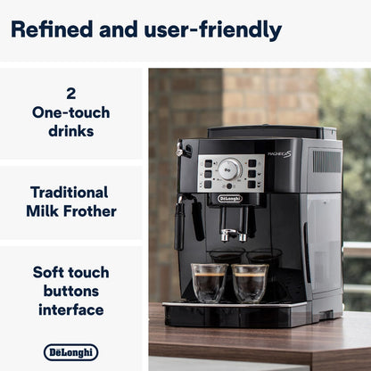 Delonghi Ecam22.110.B|Magnifica|Bean To Cup Fully Automatic Coffee Machine With Adjustable Grinder|Espresso,Cappuccino,Latte & More Recipe Options|15 Bar Pressure|Free Demo & Installation(Black)