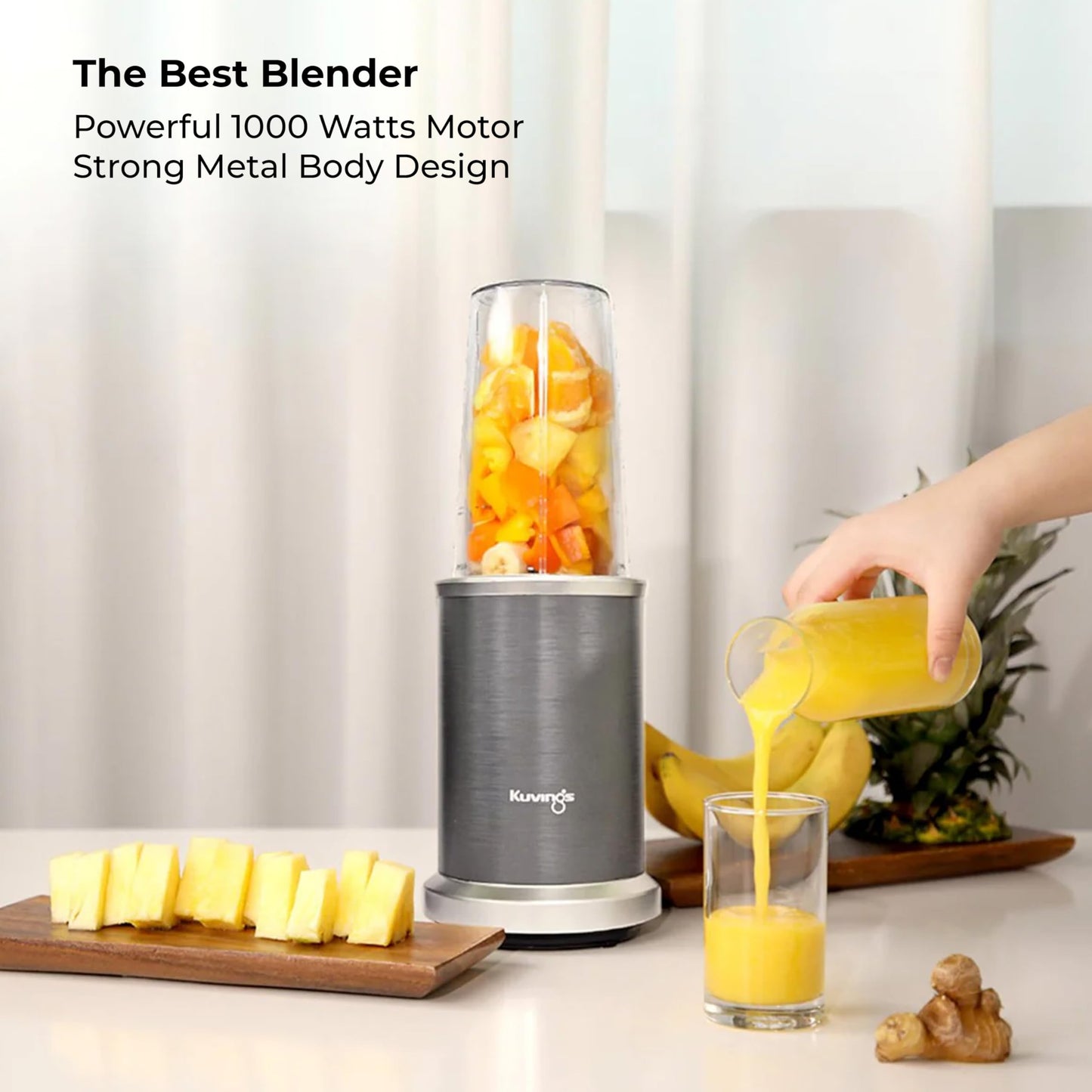 Kuvings New Nutri Blender PRO 2.0 Gunmetal Grey, Powerful 1000W Motor, Upgraded 2 Blades for Wet & Dry with 2 Jars, Mixer/Grinder/Smoothie Maker, Stainless Steel Body (Gunmetal Grey)