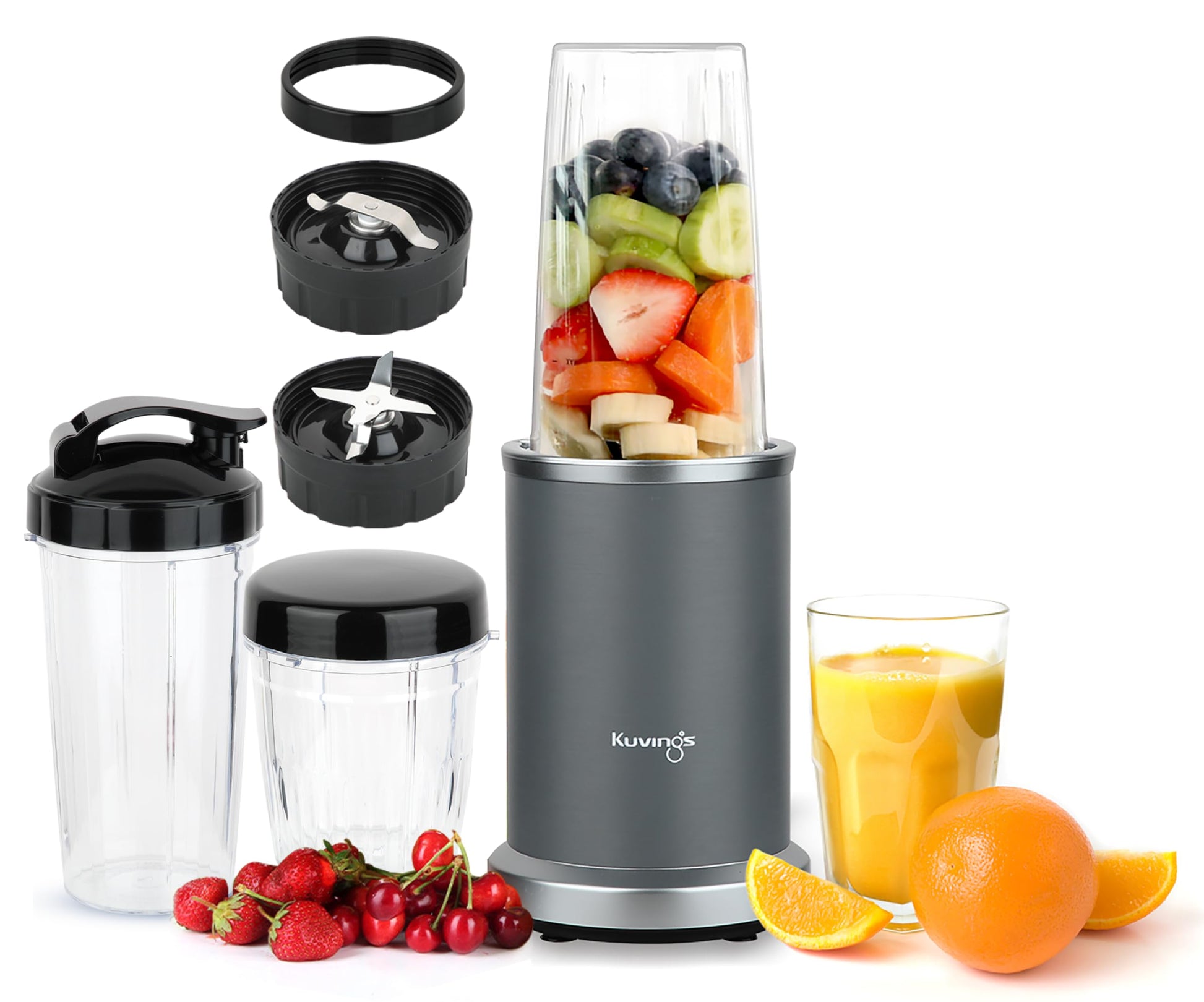 Kuvings New Nutri Blender PRO 2.0 Gunmetal Grey, Powerful 1000W Motor, Upgraded 2 Blades for Wet & Dry with 2 Jars, Mixer/Grinder/Smoothie Maker, Stainless Steel Body (Gunmetal Grey)